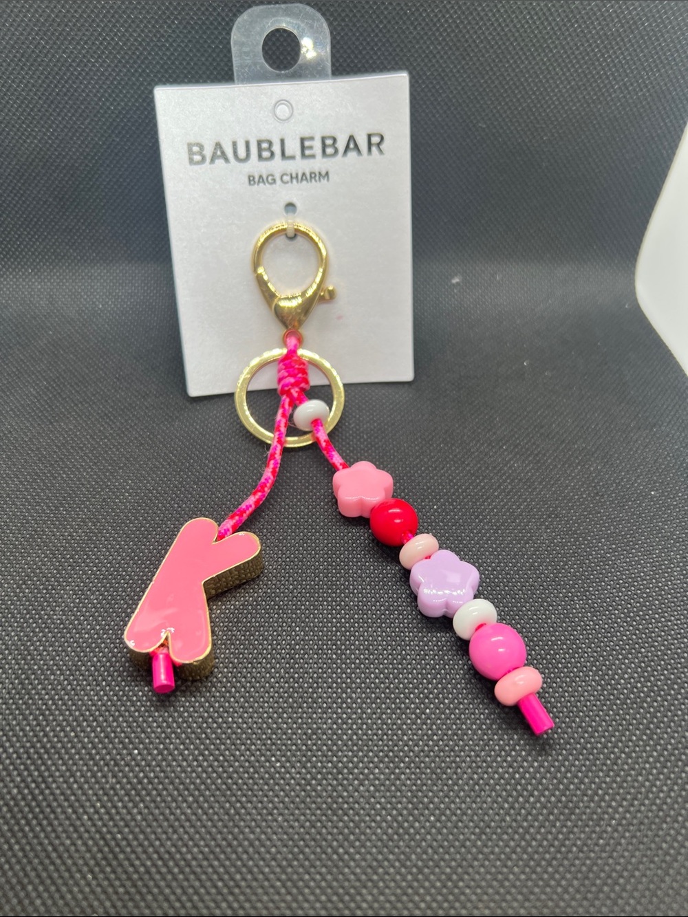 BaubleBar Pink Beaded 'K' Bag Charm